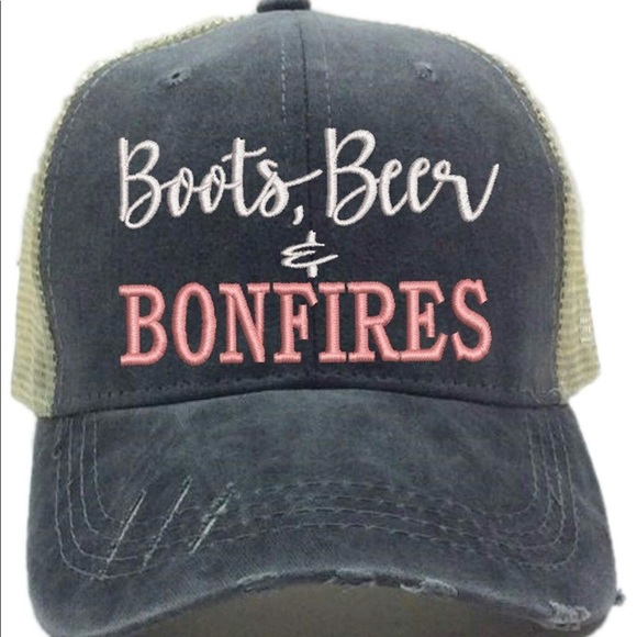 Boots Beer Bonfires Women’s Distressed Trucker Hat - Picture 2 of 4